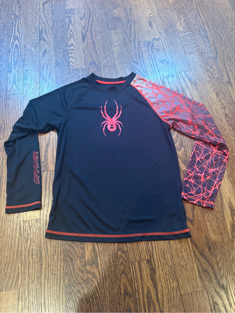 Spyder Kids Black Base Layer with Red Spider & Patterned Sleeve